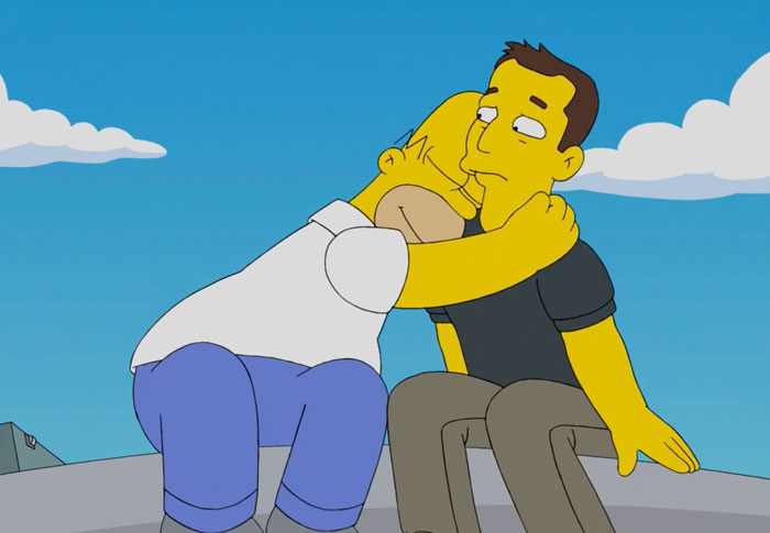 Homer huging a man 