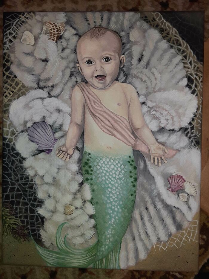Since Everyone Loved The Wedding Portrait My Best Friend Did I Thought I'd Show You The Painting Of My Daughter As A Mermaid I Commissioned For My Mom's Birthday
