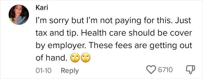 Woman finds 'employee health' tip charge on bill and asks internet if it's 'normal'