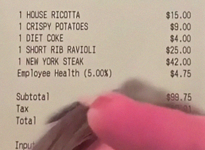 Woman Notices An "Employee Health" Charge On Her Bill, Learns She's Paying For Staff's Healthcare And Is Majorly Confused Woman Notices An "Employee Health" Charge On Her Bill, Learns She's Paying For Staff's Healthcare And Is Majorly Confused