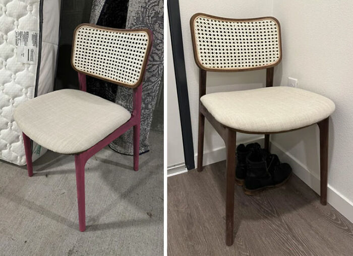 Found A ($100+) West Elm Chair By The Dumpster. Was Covered In A Cheap Pink Paint. Came Right Off With A Sponge, Cleaner, And Some Elbow Grease!