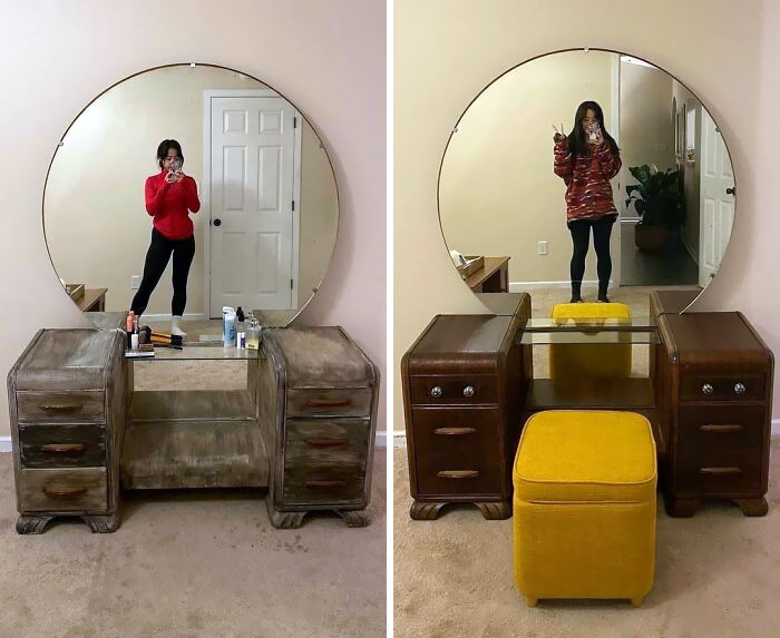 Got This Stunning Vanity Off Of Facebook Marketplace. Unfortunately, Someone Mutilated It By Coating It In Three Layers Of Paint Covering It’s Beautiful Real Wood