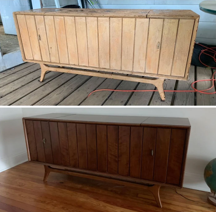 Before And After Refinishing A Painted Zenith Mid Century Record Console I Got For $25. Please Please Please Don’t Paint Nice Furniture