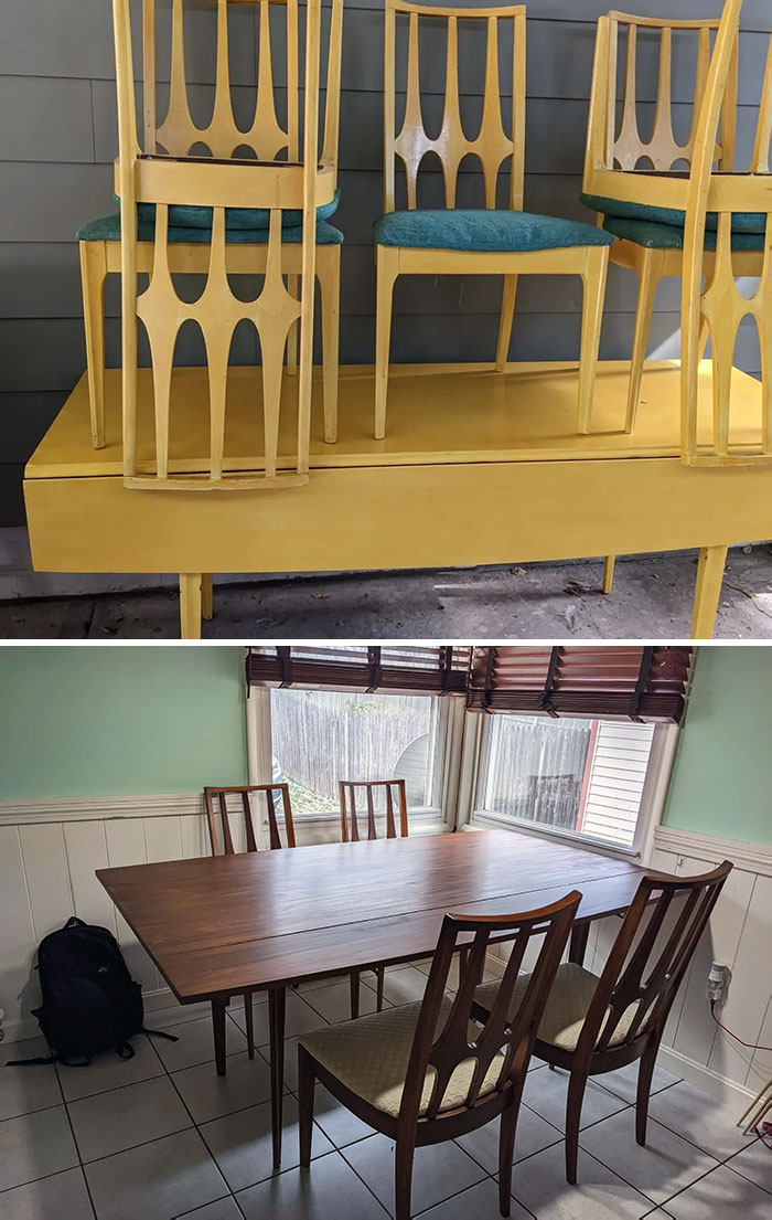 Recent Amateur Refinish I Did. The chairs Are Brasilia But Would Love Help ID-Ing The Table (Maybe Broyhill Forward 70 Line)