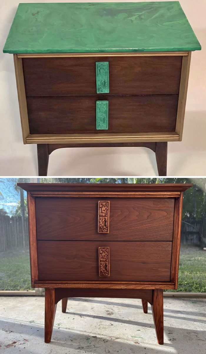 Tried To Bring An Original 60's Bassett Mayan Nightstand Back To Life After A Furniture Flipper Got Their Hands On It