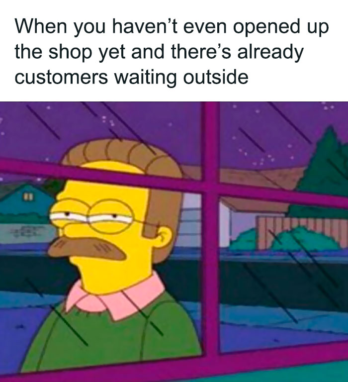 Cartoon character looks annoyed through window, captioned about early retail customers.