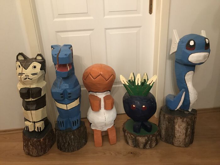 Carved wooden pokemons 