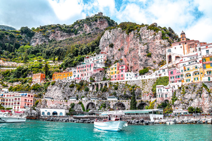 Amalfi Coast colorful city on a mountain's side 