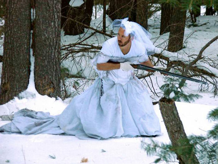 Best Use For Ex-Wife's Wedding Dress. Snow Camo