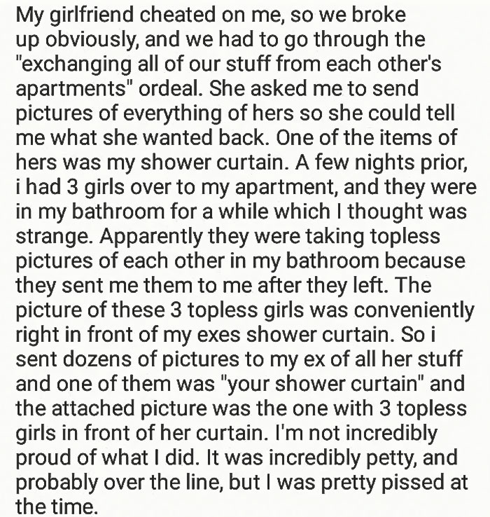 Guy Gets Revenge On Cheating Ex By Sending Her Pics Of Topless Trio In His Bathroom