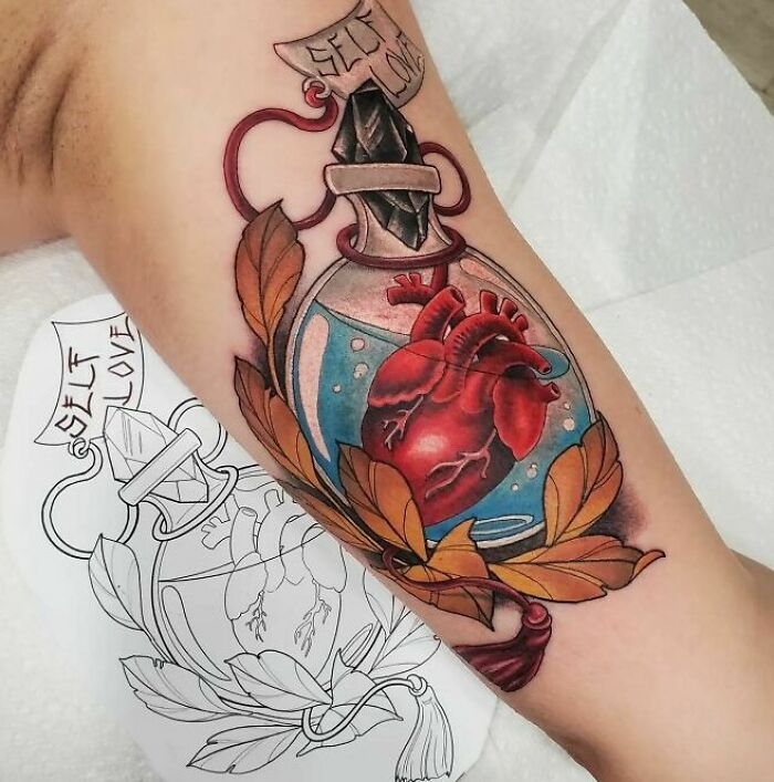 Heart in a jar arm tattoo