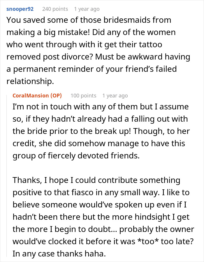 Bride asks her bridesmaids to get matching tattoos, major drama and breakup ensues after one refuses