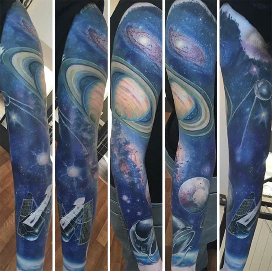 Space sleeve tattoo on the arm