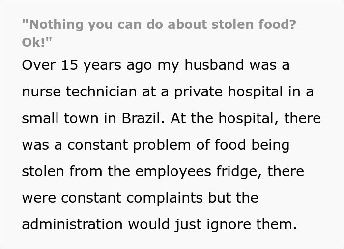 Nurse tired of someone stealing food calls police when HR does nothing