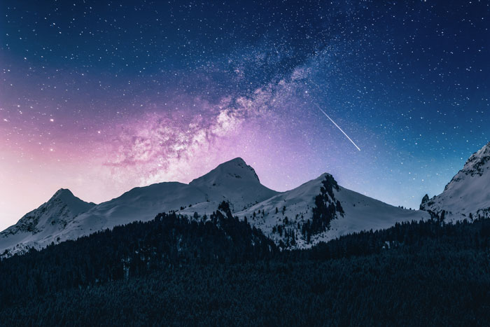 Mountain view with starry night