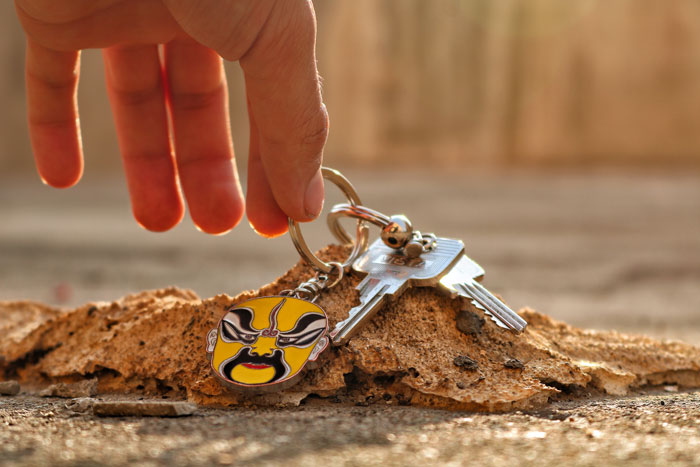 Hand lifting the keys from the ground