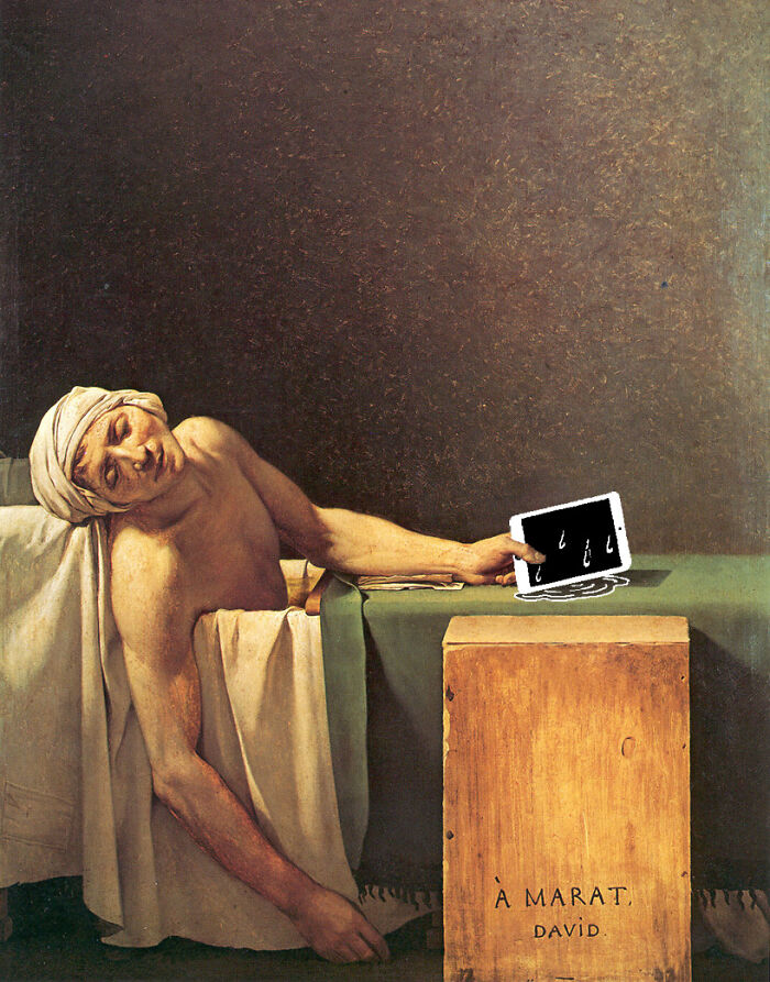 "Don’t Take The iPad In The Bathroom" Based On "The Death Of Marat" By Jacques-Louis David (1793)
