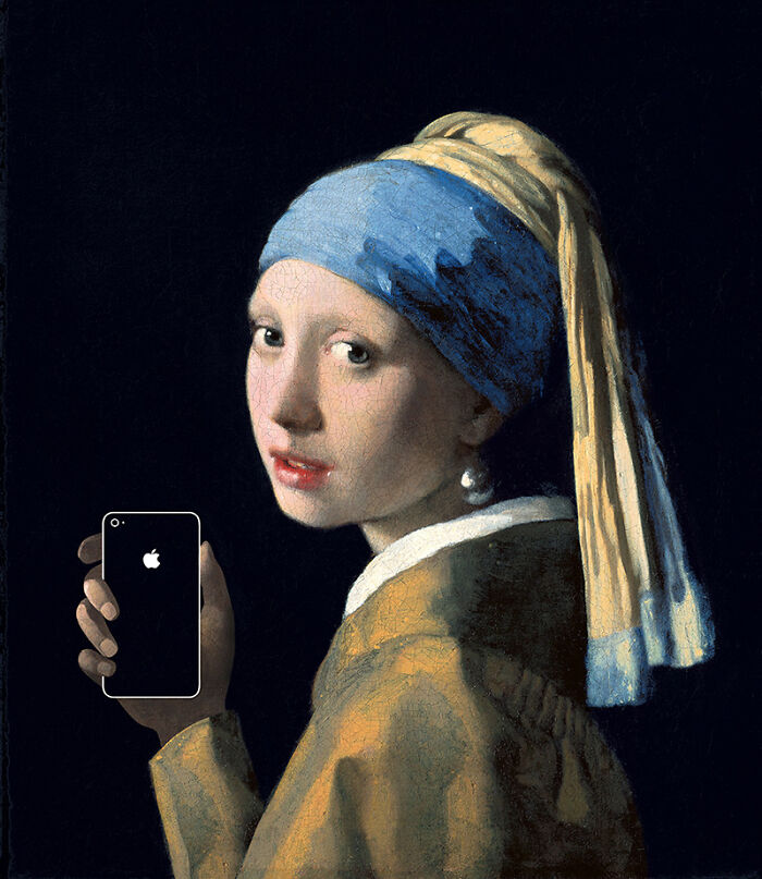 "Girl With A Pearl Earring And An iPhone" Based On "Girl With A Pearl Earring" By Johannes Vermeer (1665)