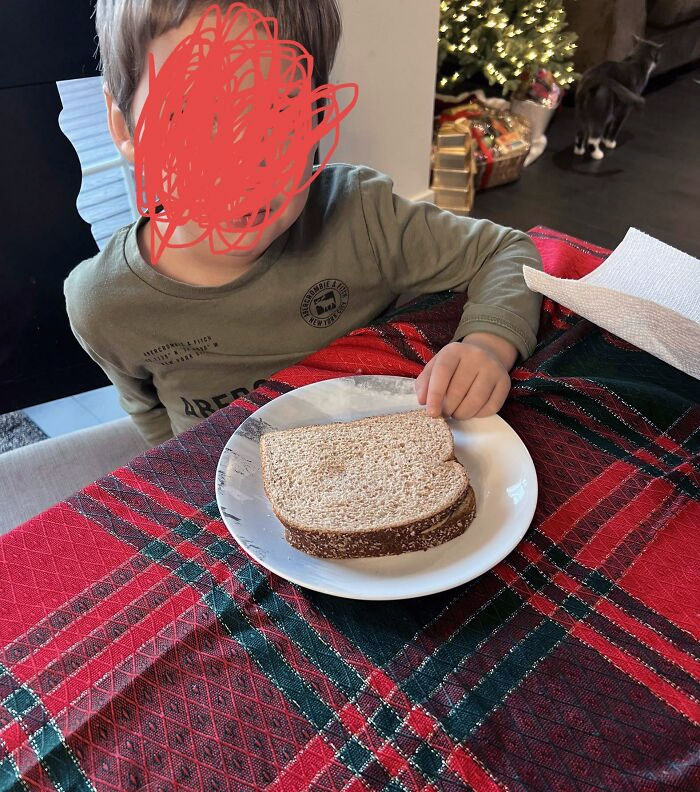 After Being Allergic To Peanuts For Four Years, My Son Passed His Oral Food Challenge And Was Declared Resolved Of The Allergy. Here He Is Eating His First Ever PB&J 