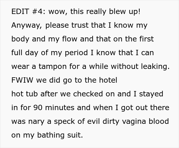 Man Disgusted With SIL's Period Bans Her From Using Hot Tub, Demands $100 For The Sheets She 'Ruined'