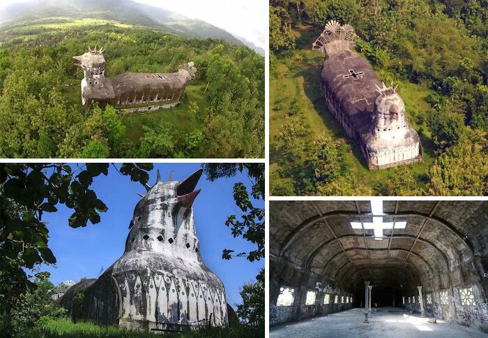En las profundidades de los bosques de Indonesia hay una iglesia abandonada con forma de gallina 