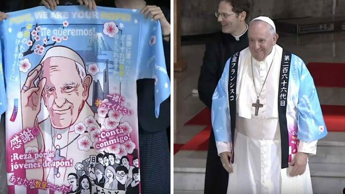 When Pope Francis Visted Japan Last Year, He Was Gifted A Custom Anime Robe, Which He Wore