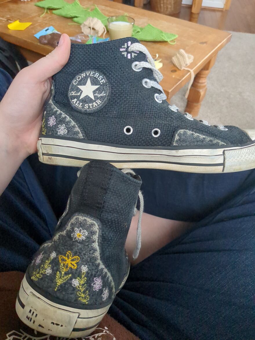 These Embroidered Converse I Bought A Couple Months Ago. They're Canvas, So I Could Embroider Them Personally Too