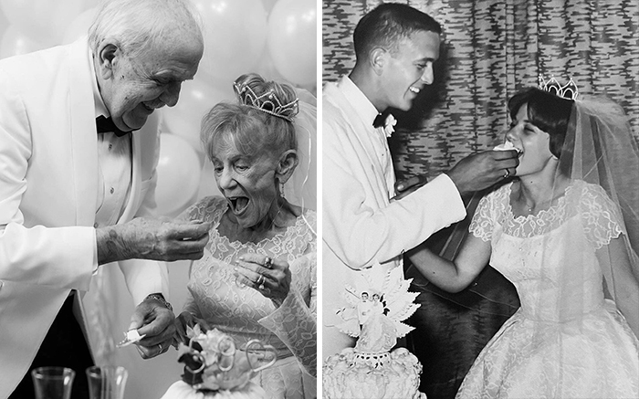 This Lovely Couple Celebrated Their 59th Anniversary By Recreating Their Wedding Photos And She Even Wore The Same Dress! Congratulations