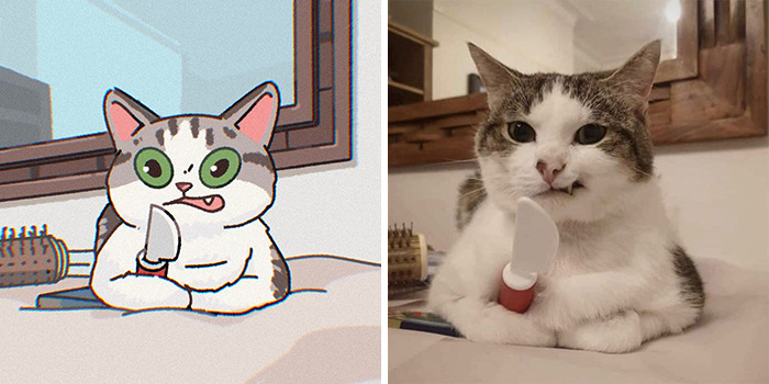 This Artist Recreates Funny Cat Images Into Comical Illustrations (31 Pics)