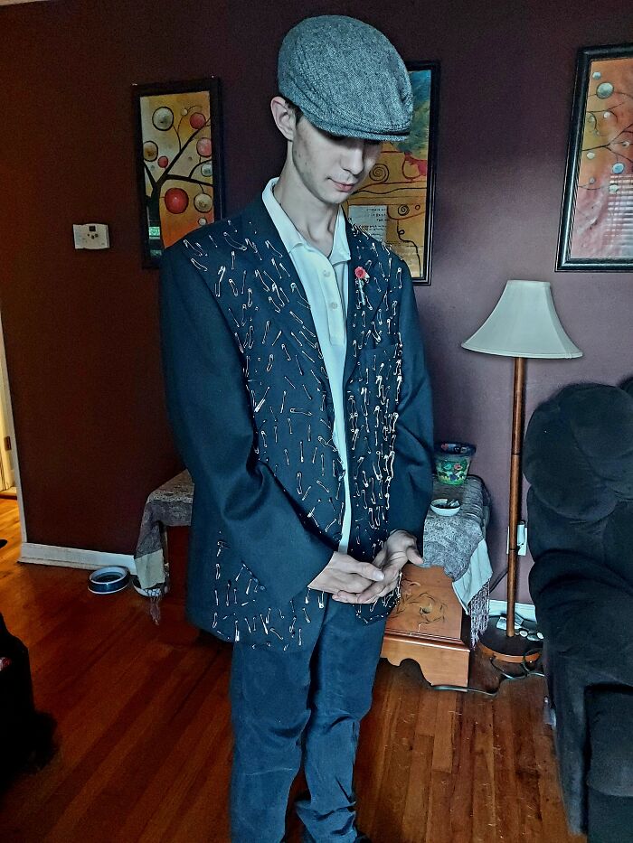 Not My Outfit But My Son's Outfit For A School Dance. I Helped Him Create The Safety Pin Jacket. Based The Idea On A Boy I Used To Know In High School. It Was Cool Then And Cool Now