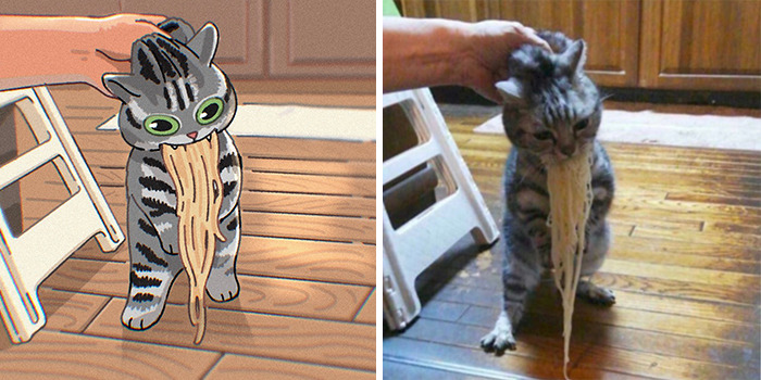 This Artist Recreates Funny Cat Images Into Comical Illustrations (31 Pics)