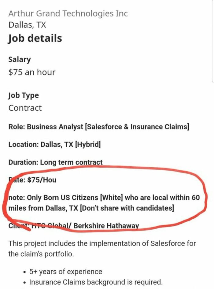 Company Asking For Only White Candidates In Job Application