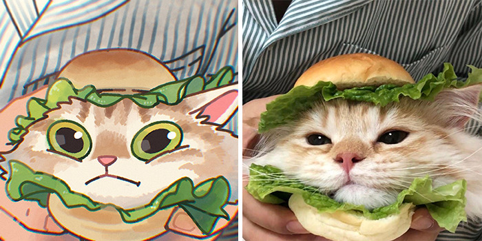 This Artist Recreates Funny Cat Images Into Comical Illustrations (31 Pics)