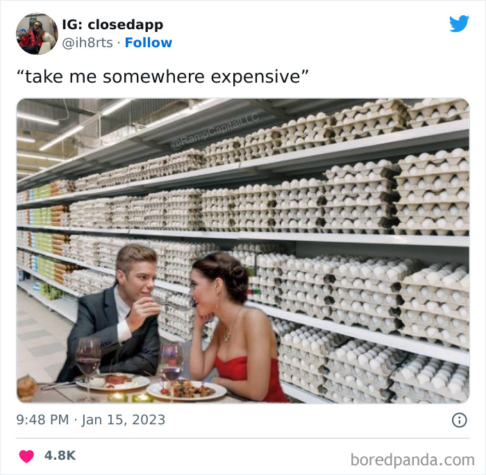 Get Your Eggs From Someone Who Raises Chickens Instead Of The Industrial Farm Eggs From The Store.
because It's Cheaper Now That Way