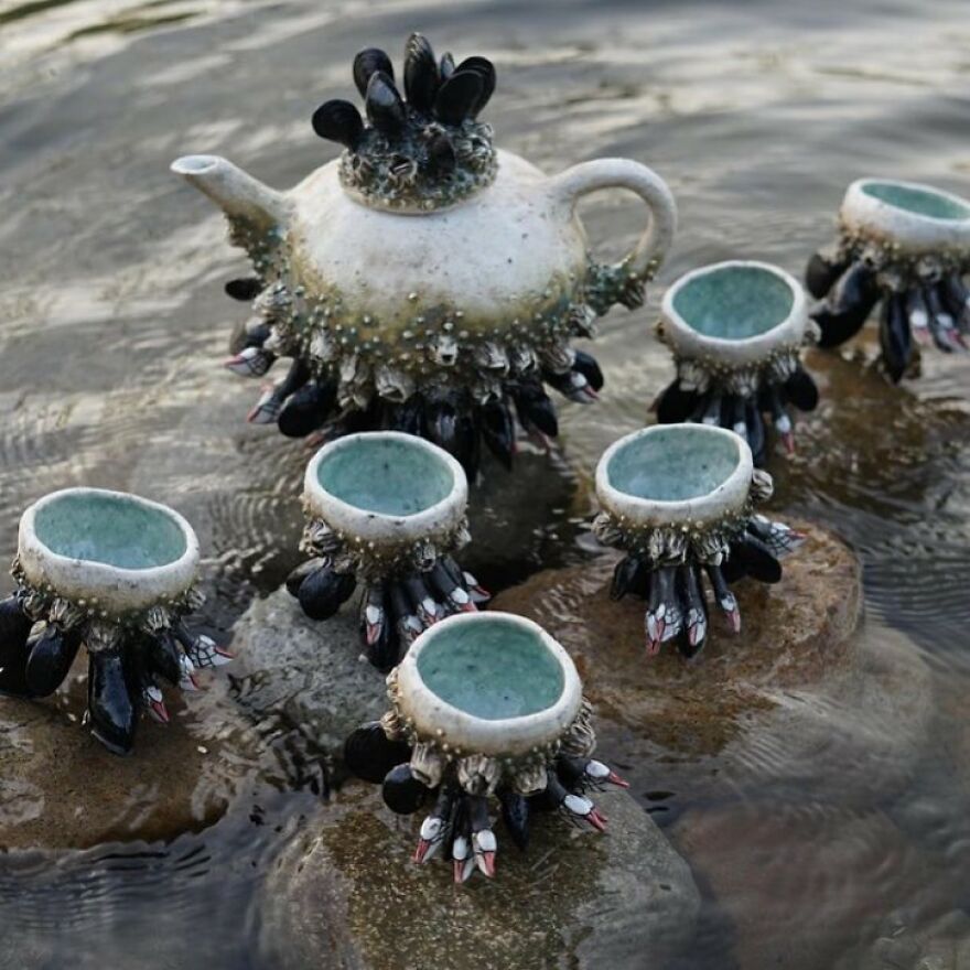 Tea Set, Encrusted With Sculpted Mussel Shells, Acorn Barnacles, And Gooseneck Barnacles