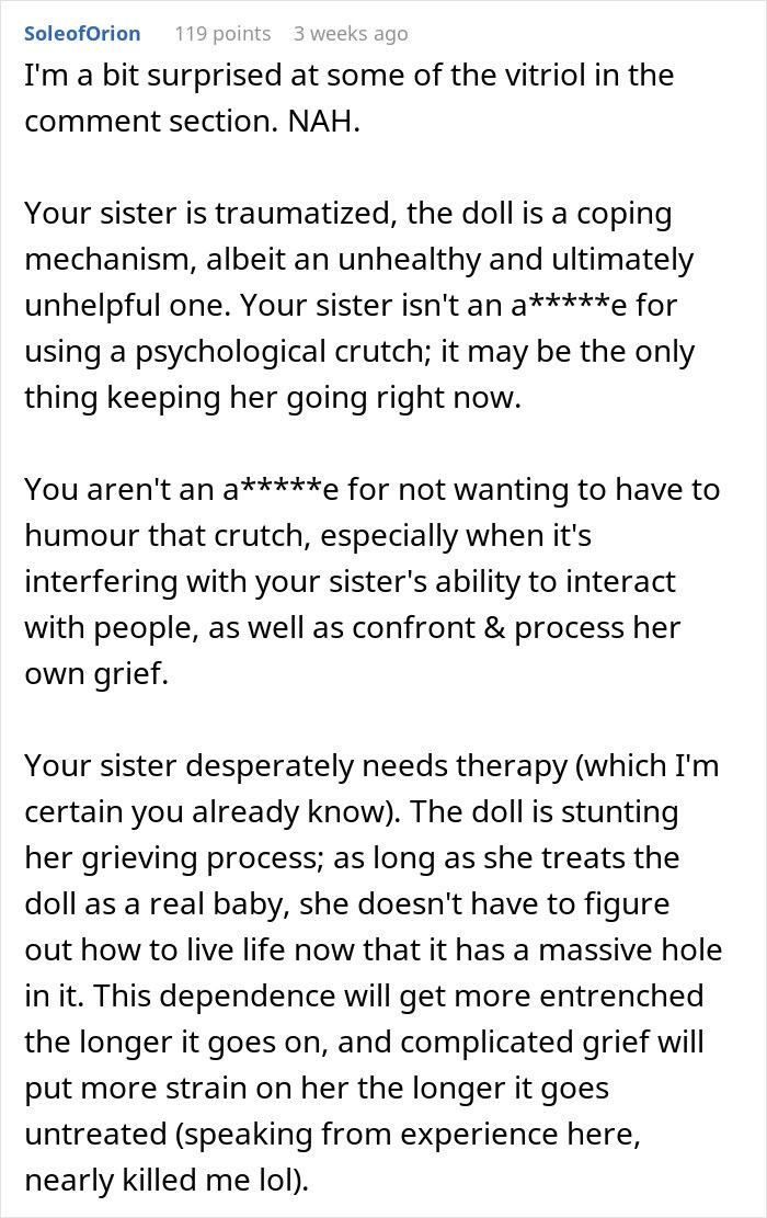 Woman Thinks Her Sister Is Coping With The Loss Of Her Baby In A Creepy And Unhealthy Way, Asks If She Would Be A Jerk To Break It To Her Woman Thinks Her Sister Is Coping With The Loss Of Her Baby In A Creepy And Unhealthy Way, Asks If She Would Be A Jerk To Break It To Her