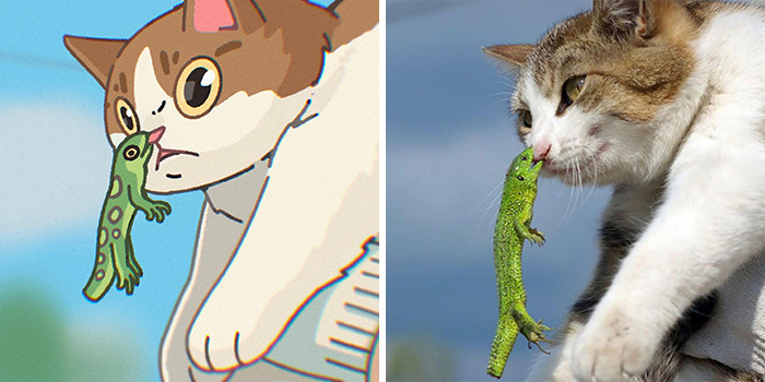 This Artist Recreates Funny Cat Images Into Comical Illustrations (31 Pics)