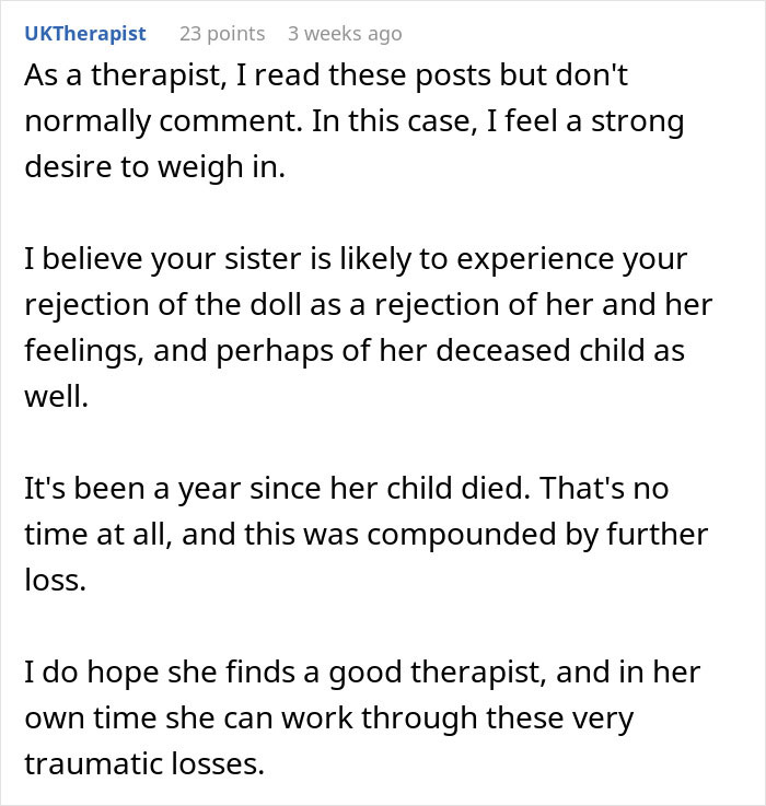 Woman Thinks Her Sister Is Coping With The Loss Of Her Baby In A Creepy And Unhealthy Way, Asks If She Would Be A Jerk To Break It To Her Woman Thinks Her Sister Is Coping With The Loss Of Her Baby In A Creepy And Unhealthy Way, Asks If She Would Be A Jerk To Break It To Her