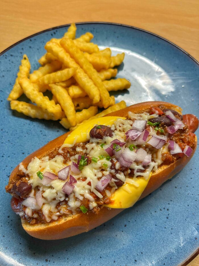 Made My BF His First Chili Cheese Dog