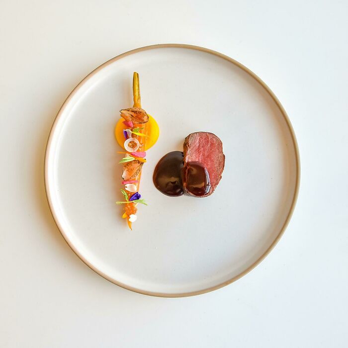 Steak With Red Port Sauce, Glazed Carrot And Horseradish Puree