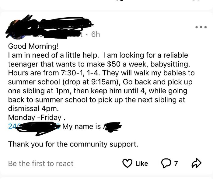 Beggar Wants 5 Days Of Child Care For Ridiculously Low Pay