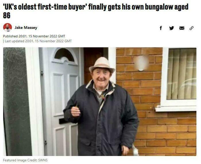 UK's Oldest First-Time Buyer Finally Gets His Own Bungalow Aged 86