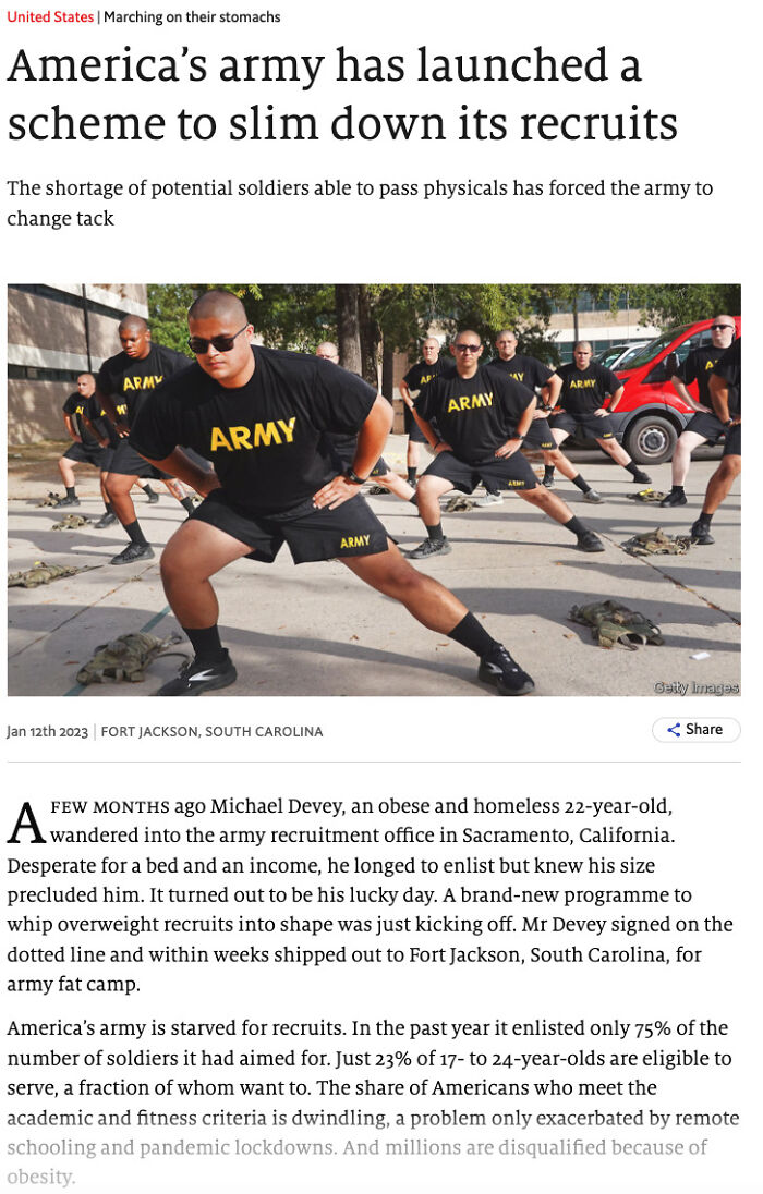 U.S. Army Has A Scheme So Recruits Can Lose Weight Before Joining Basic Training. America's Obesity Problem + Army Recruitment From Underprivileged Groups =