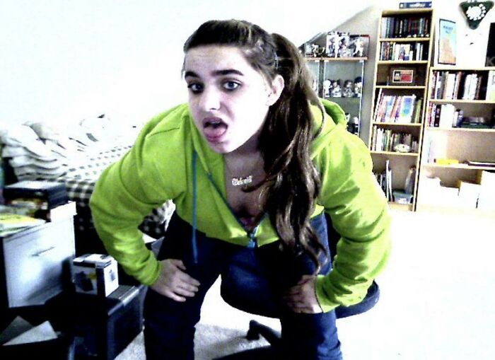 2009, Black Eye Liner & Lime Green Everything. 13 Years Old, Very Questionable Pose With Dads Webcam