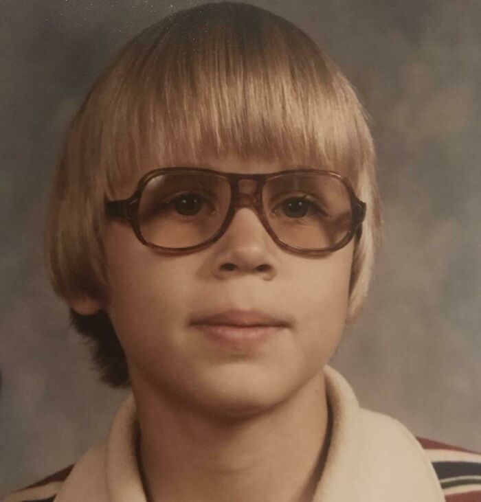 My Dad In 1982. He Had A Lazy Eye As A Child So He Had To Wear These Huge Rimmed Glasses. I Can’t Explain The Haircut, Though