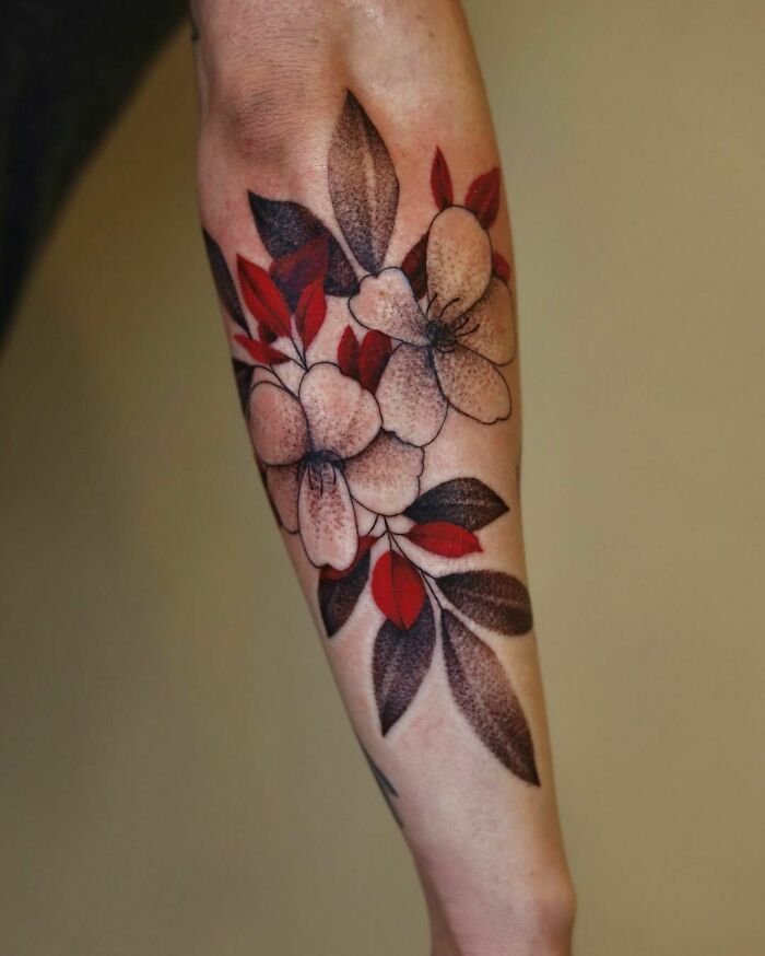Balck and red flower tattoo 