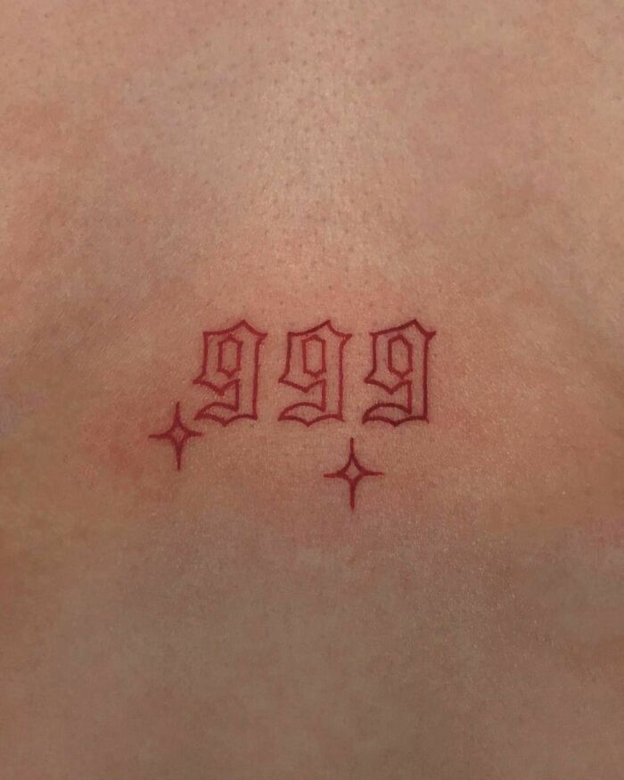 Red Ink Angel Numbers Tattoo