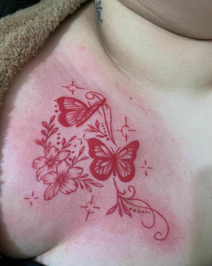Red Ink Butterfly Tatttoo