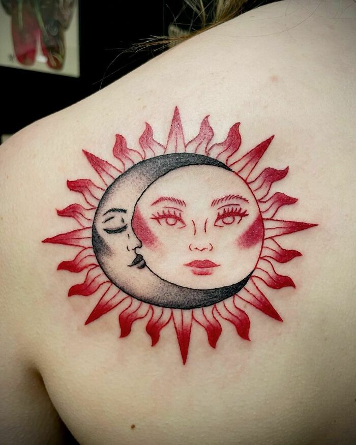 Black mood and red sun tattoo 