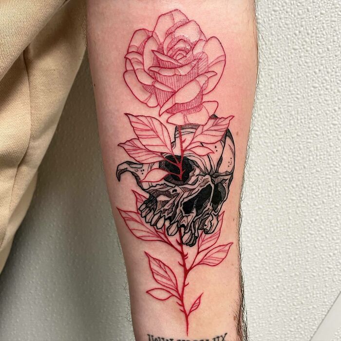 Red Rose And Half Skull Tattoo